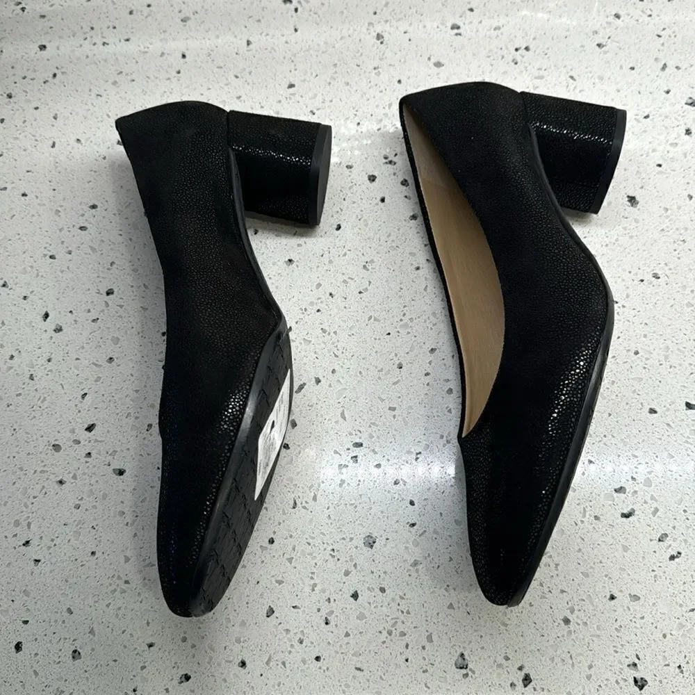 Amalfi by Rangoni Firenzie Black Leather Block Heel Pumps Made in Italy Size 12M